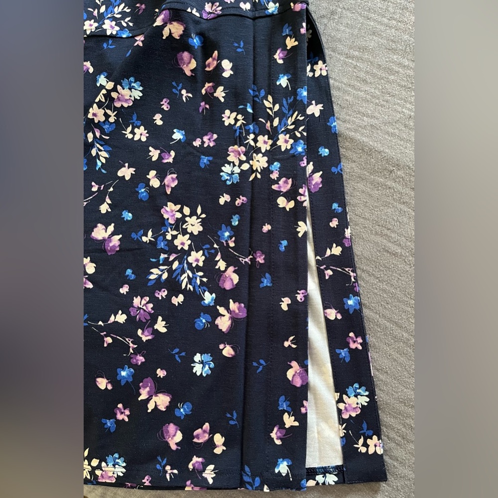 J. Jill navy blue floral print rayon/spandex knit maxi dress 2X or 3X NWT - Picture 9 of 14